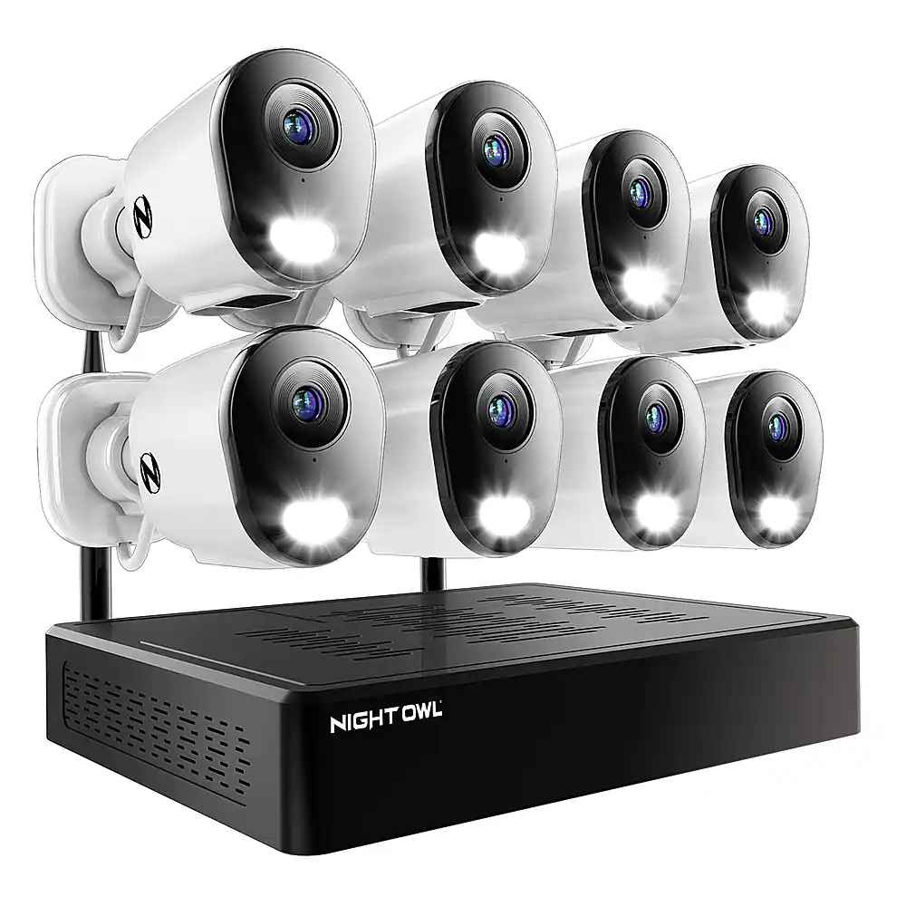 Front. Night Owl - 10-Channel, 8-Camera Indoor/Outdoor Wireless 2K 1TB NVR Security System with 2-Way Audio - Black/White.