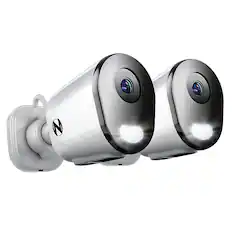 Front. Night Owl - 2-Camera Indoor/Outdoor AC Powered Plug-In Wireless 4K Security Cameras with 2-Way Audio - White.