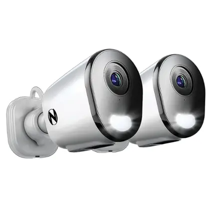 Front. Night Owl - 2-Camera Indoor/Outdoor AC Powered Plug-In Wireless 4K Security Cameras with 2-Way Audio - White.