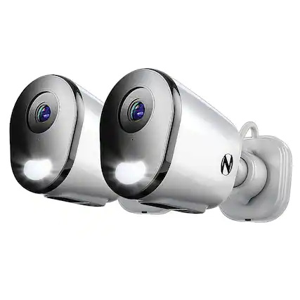 Front. Night Owl - 2-Camera Indoor/Outdoor AC Powered Plug-In Wireless 2K Security Cameras with 2-Way Audio - White.