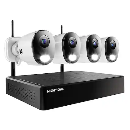 Front. Night Owl - 10-Channel, 4-Camera Indoor/Outdoor Wireless 2K 1TB NVR Security System with 2-Way Audio - Black/White.