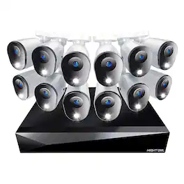 Night Owl - 20-Channel, 12-Camera Indoor/Outdoor Wired 1080p 1TB DVR Security System with 2-Way Audio - Black and White