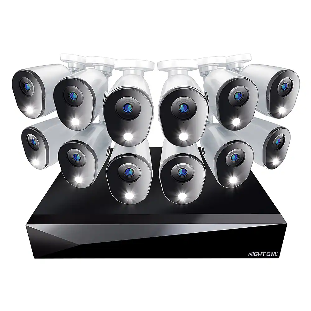 Front. Night Owl - 20-Channel, 12-Camera Indoor/Outdoor Wired 1080p 1TB DVR Security System with 2-Way Audio - Black and White.
