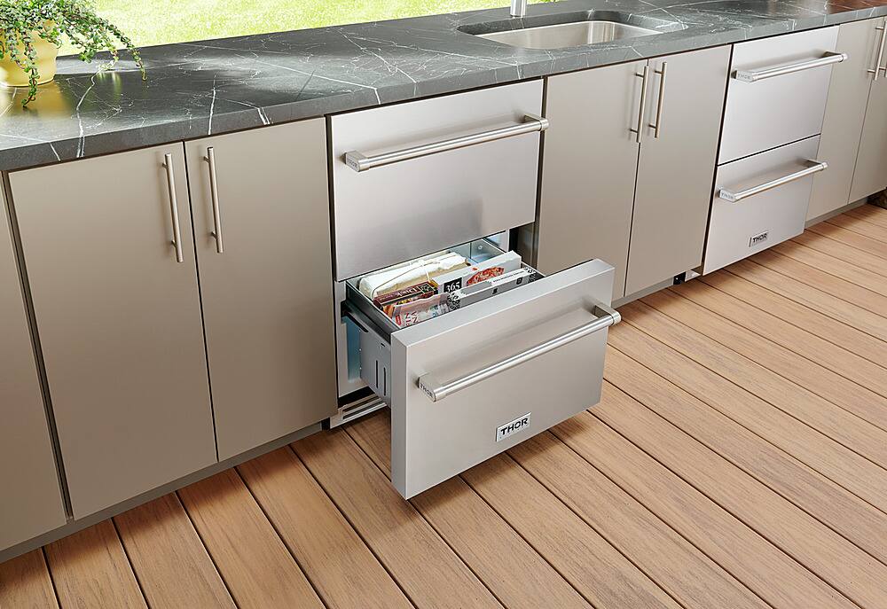Angle. Thor Kitchen - 24 Inch Indoor Outdoor Freezer Drawer.