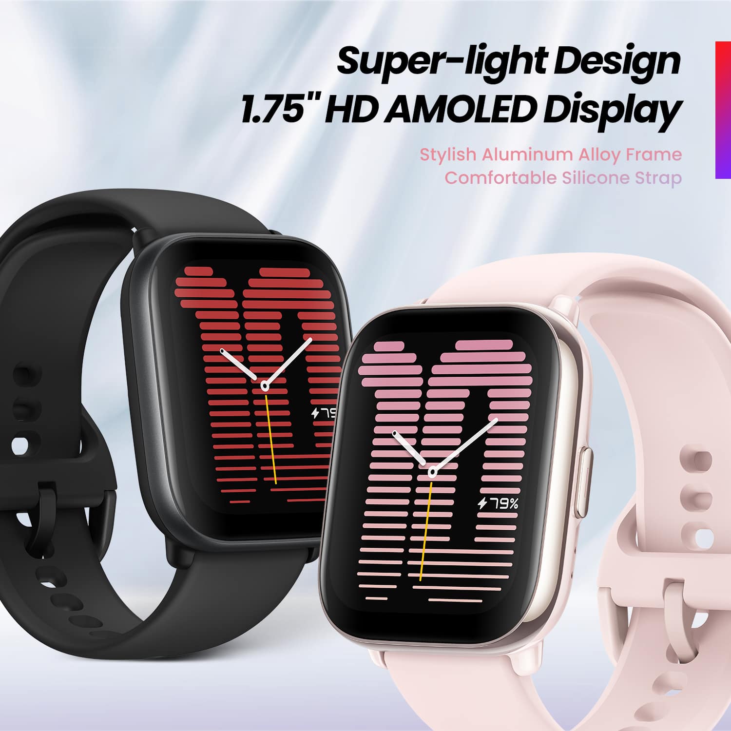 Super-light Design 1.75" HD AMOLED Display Stylish Aluminum Alloy Frame Comfortable Silicone Strap