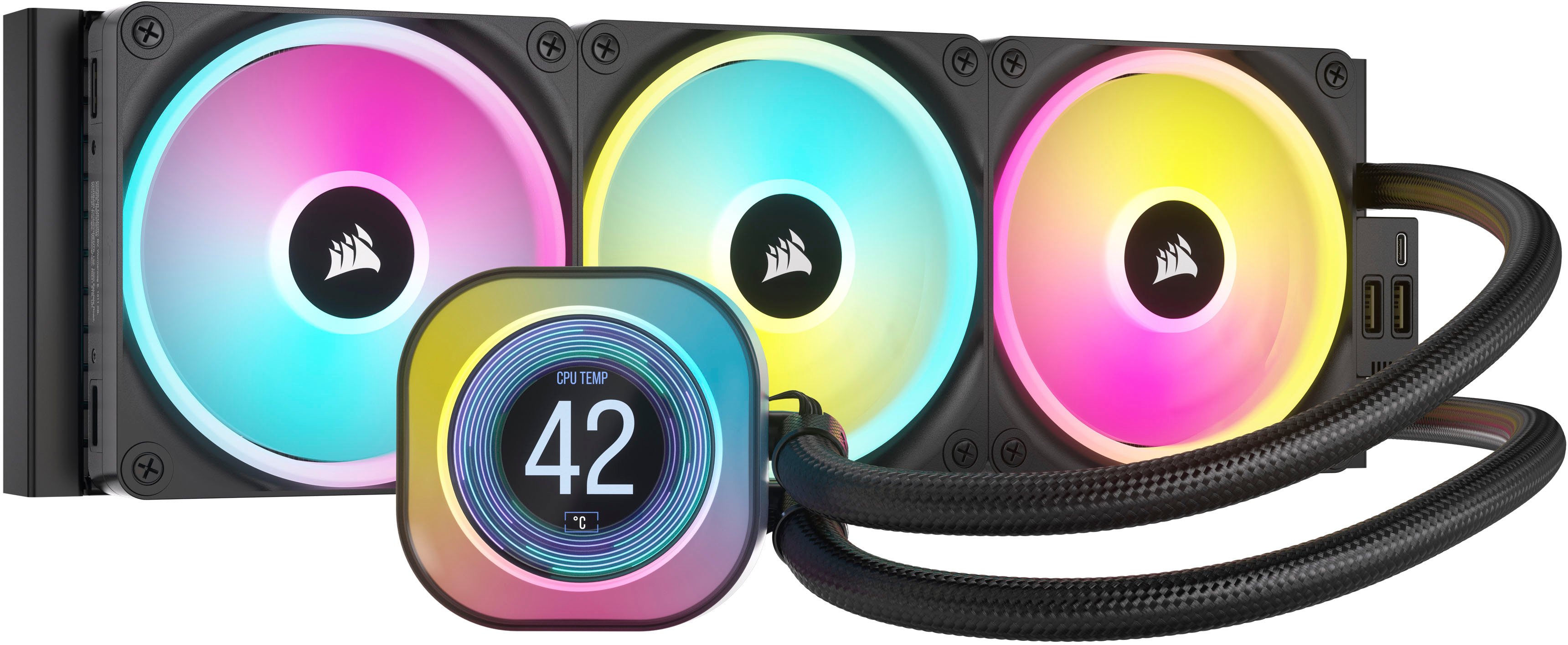 CORSAIR iCUE LINK H150i QX RGB LED 360mm Radiator CPU Liquid Cooler (3  120mm Core Fans) with 2.1 IPS LCD Screen Black CW-9061008-WW - Best Buy