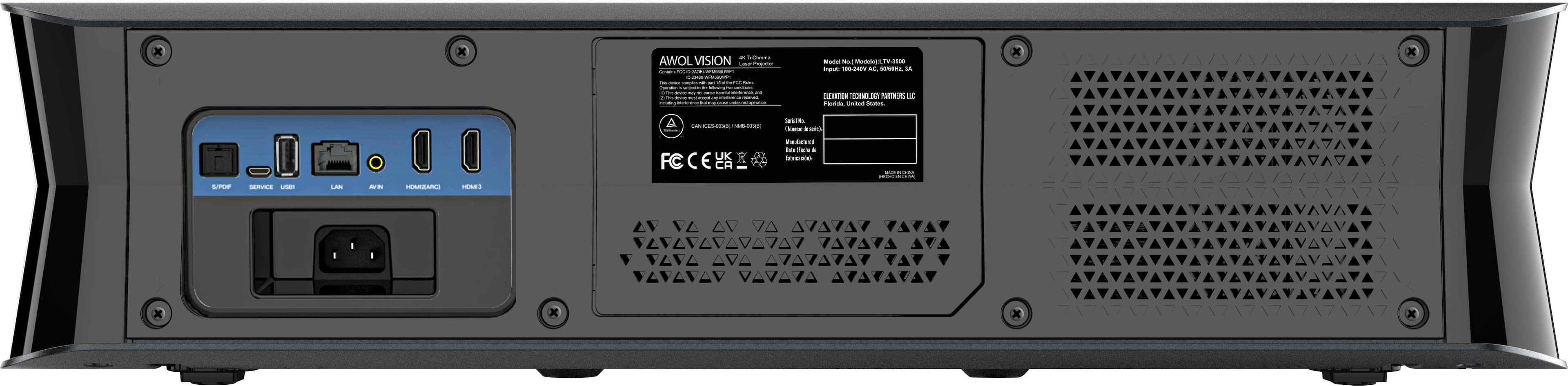 Back View: AWOL Vision - LTV-3500 Pro 4K Smart UHD 3D Triple Laser Ultra Short Throw Projector with HDR10+, Dolby Vision & Atmos - Gray