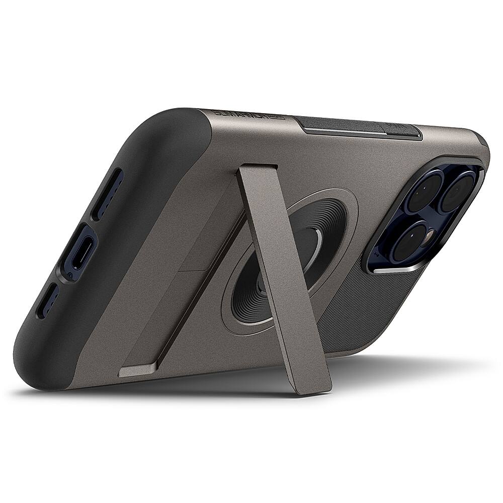 Left. Spigen - Slim Armor MagFit Case for Apple iPhone 15 Pro - Gunmetal.