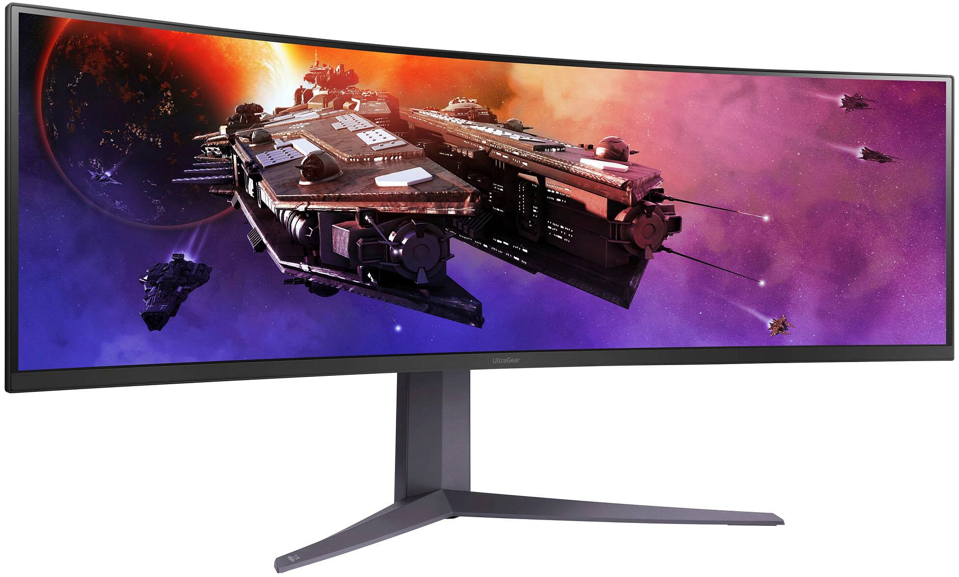Left. LG - UltraGear 45” Curved QHD 200Hz 1-ms FreeSync Premium Gaming Monitor with HDR (Display Port, HDMI, USB Type-C) - Black.
