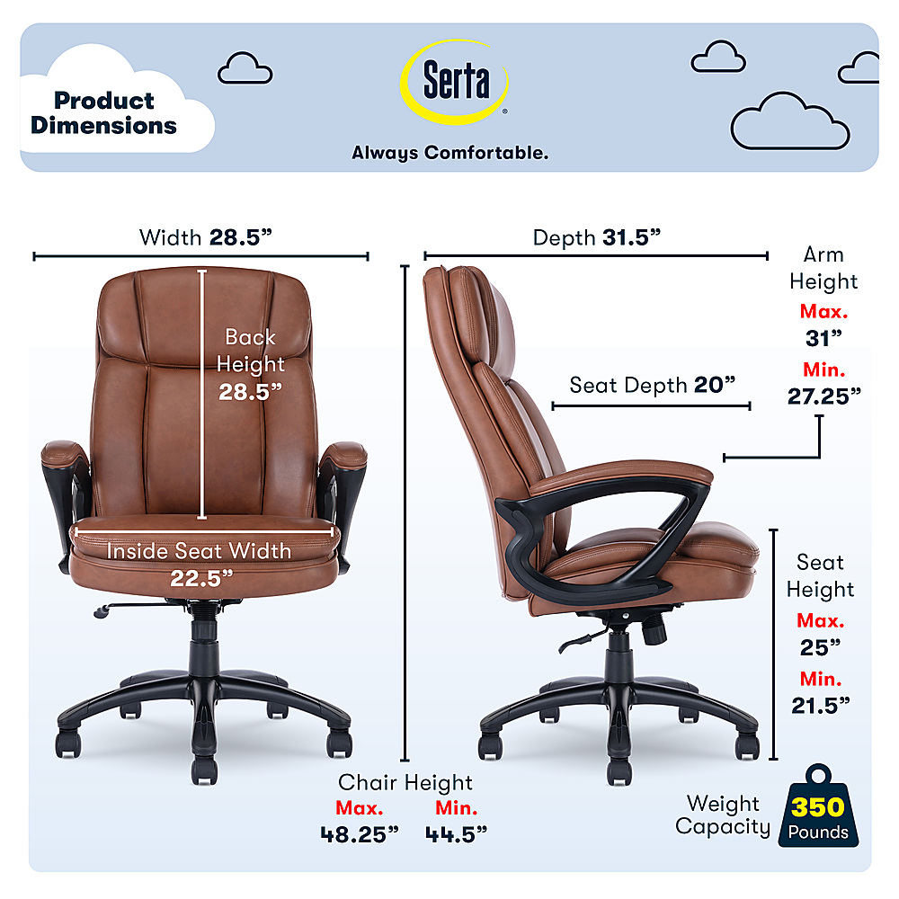 Serta Connor Upholstered Executive High-Back Office Chair with Lumbar  Support Bonded Leather Cognac 43672H - Best Buy