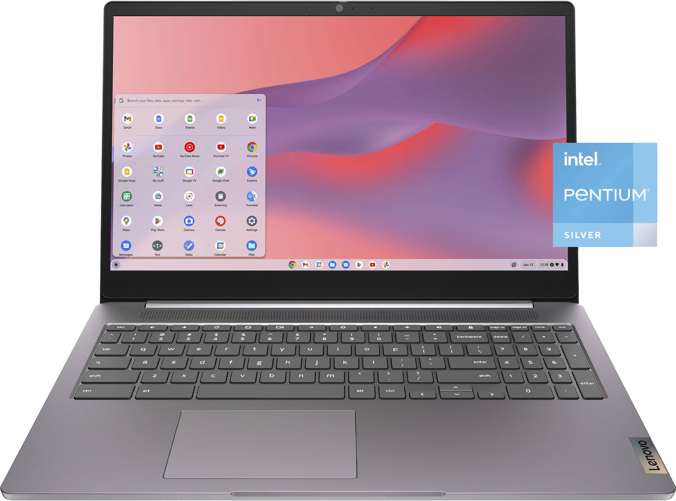Angle. Lenovo - IdeaPad 3i Chromebook Laptop - 15" FHD Touch Screen - Pentium Silver N6000 - 8GB Memory - 128GB SSD - Arctic Grey.