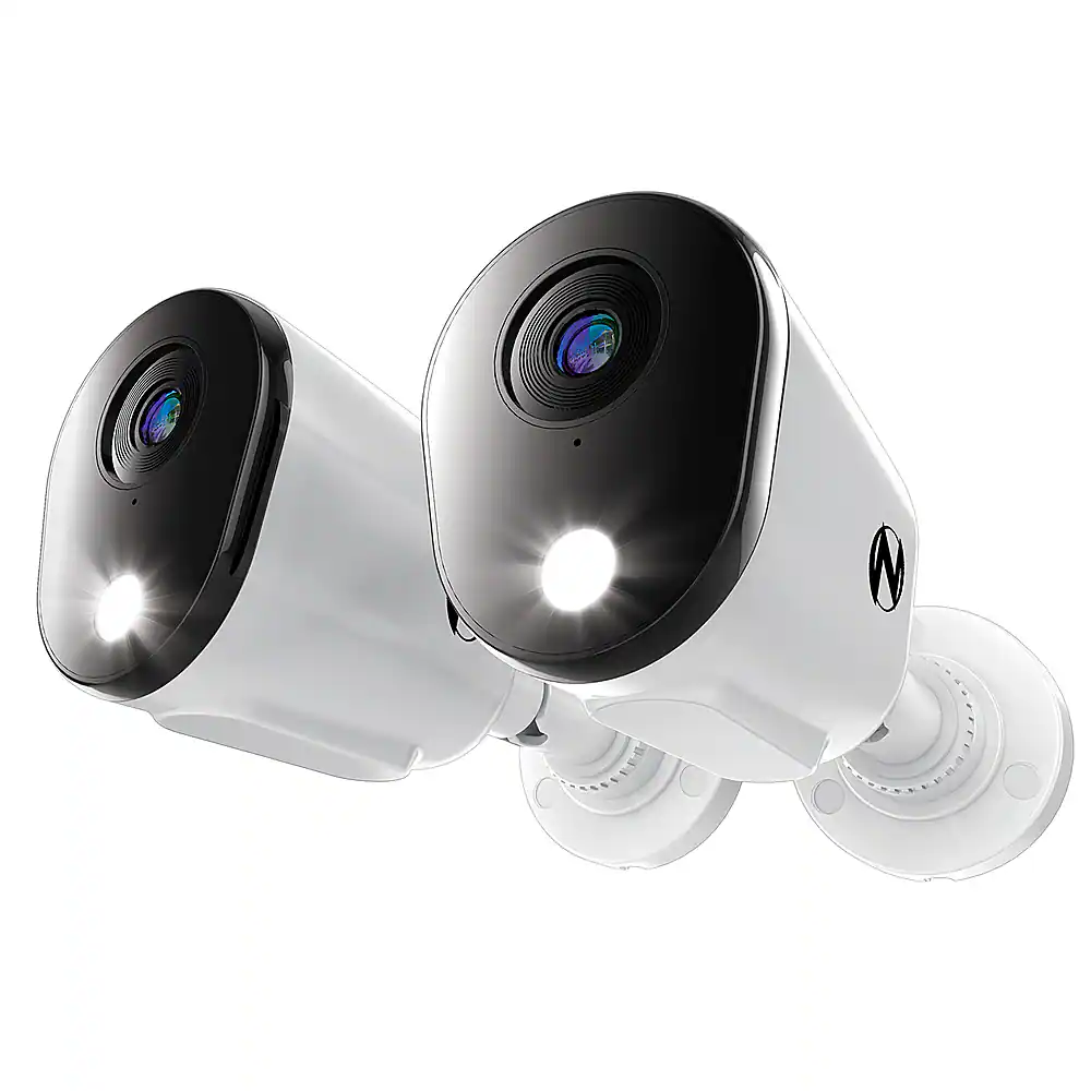 Front. Night Owl - 2-Camera Indoor/Outdoor Wired 4K Security Cameras with 2-Way Audio - White.