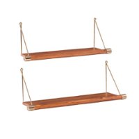 Linon Home Décor - Fremont Wood and Iron Wall Shelves Set of Two - Brown - Front_Zoom