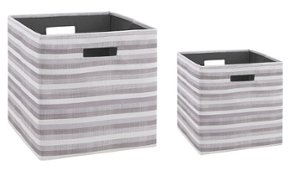 Linon Home Décor - Chabis Foldable Fabric Storage Bins Set of Two - Gray Stripe - Front_Zoom