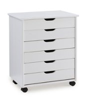 Linon Home Décor - Monte Wide Six-Drawer Rolling Storage Cart - Whitewash - Front_Zoom