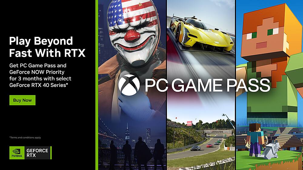 Alt View 11. NVIDIA - Get Microsoft PC Game Pass and GeForce NOW Priority for 3 Months with Select GeForce RTX 40 Series.