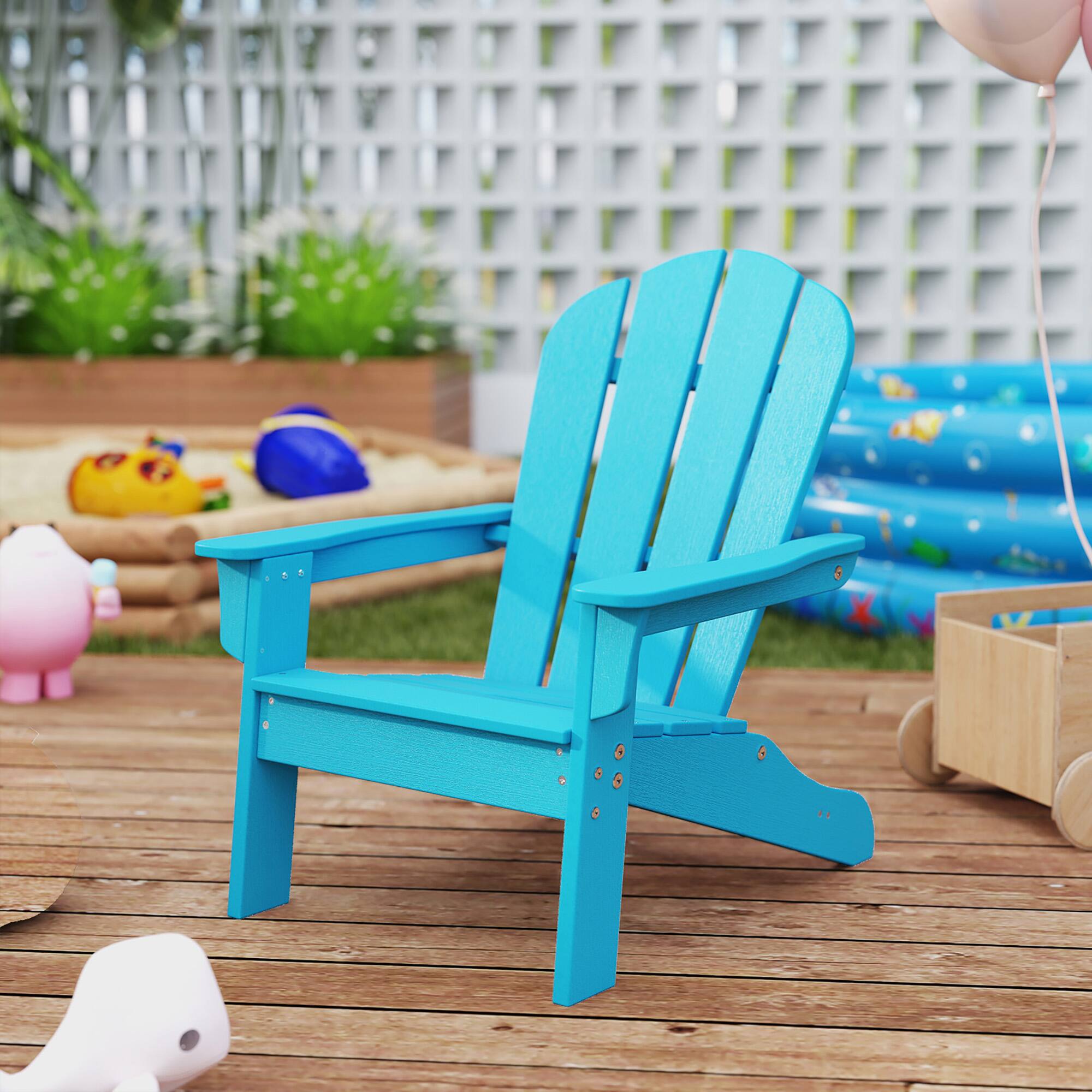 Alt View 1. Gymax - Gymax 2PCS Kid's Adirondack Chair All-Weather HDPE Toddler Lawn Chair w/ Ergonomic Design Turquoise - Turquoise.