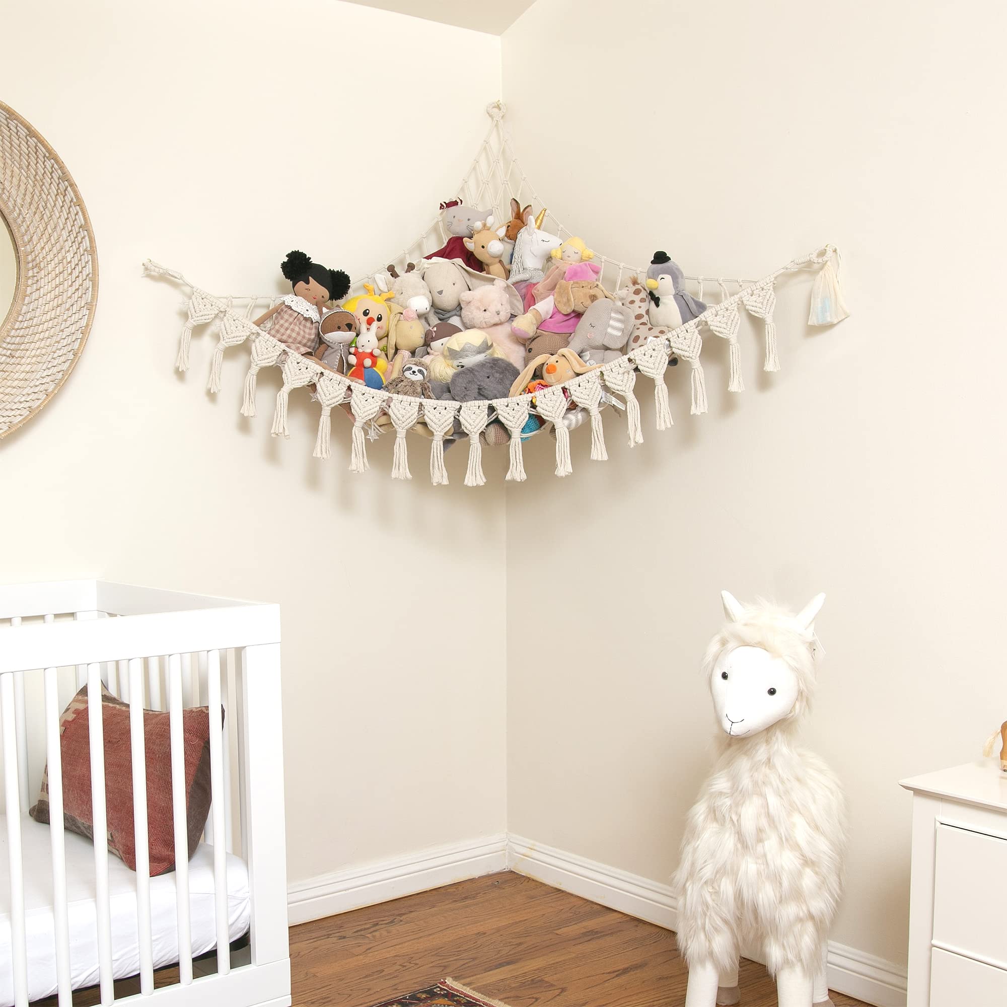 Alt View 3. JETRANSPORT - Extra Large Stuffed Animal Hammock With Led Lights Cotton Macrame Storage Net For Plushies & Squishmallows - Gray.