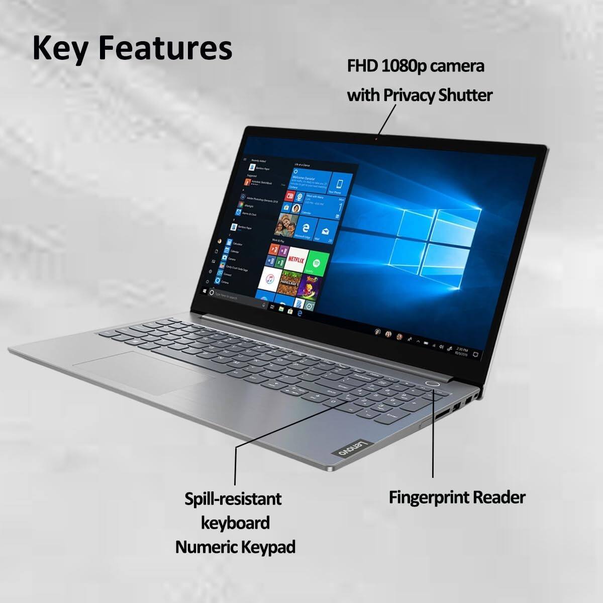 Key Features

- FHD 1080p camera with Privacy Shutter
- Spill-resistant keyboard
- Numeric Keypad
- Fingerprint Reader