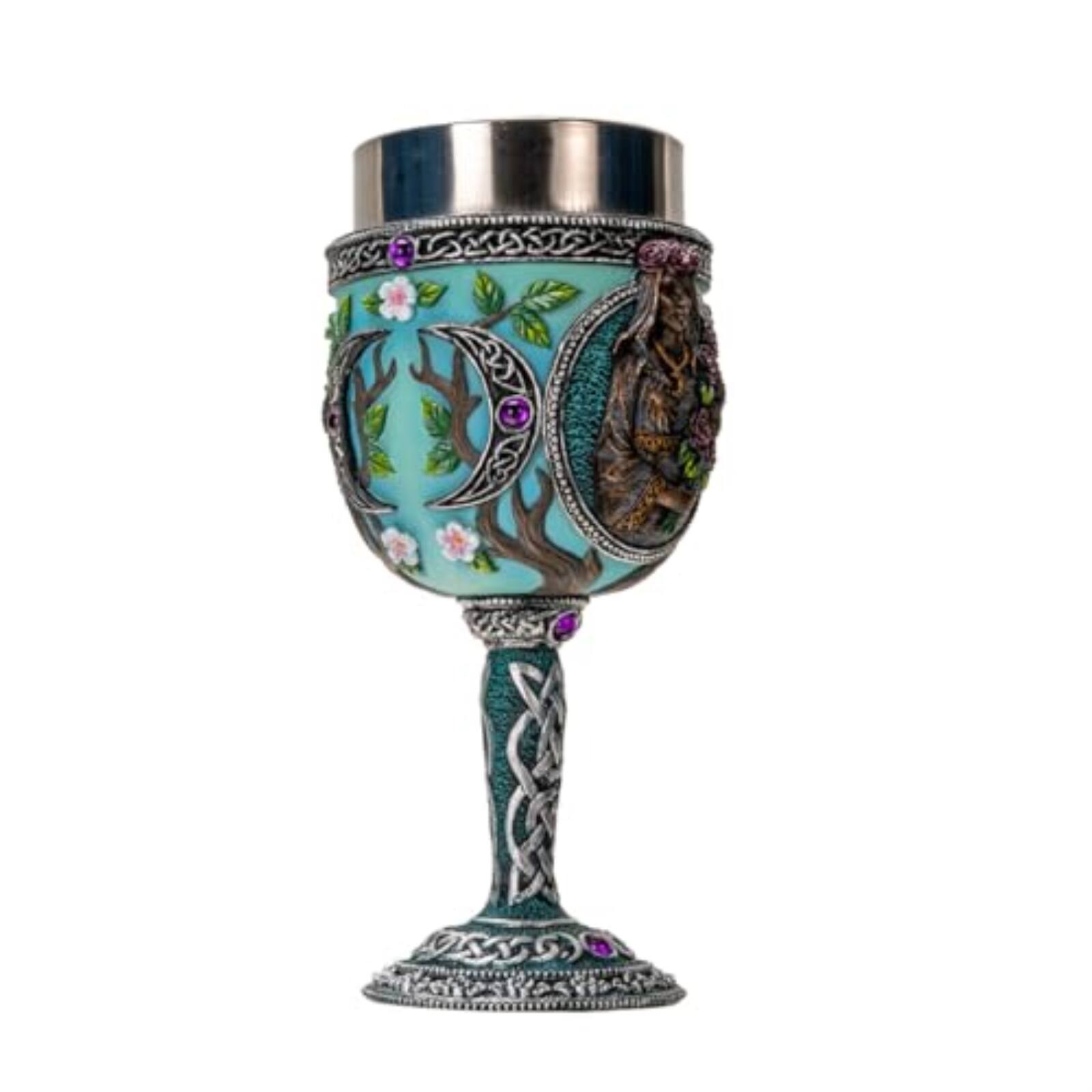Back. Pacific Trading - Triple Goddess Wine Goblet Chalice Cup Made of Polyresin With Stainless Steel Cup - Multicolor.