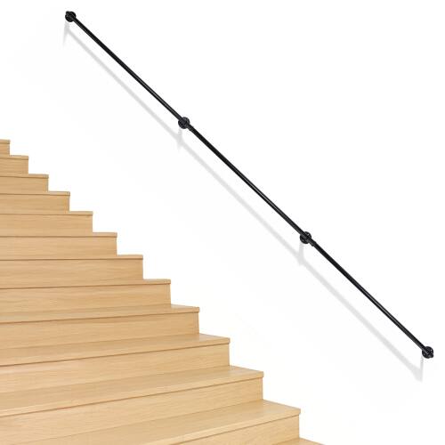 Front. Winado - Metal Industrial Stairs Grab Wall Handrail Staircase Steps, Hand Rail Safety Bar Handle for Indoor Exterior Outdoor Deck - Black.