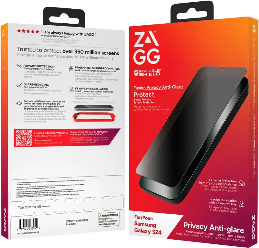 Alt View 16. ZAGG - InvisibleShield Glass Fusion Privacy Screen Protector for Samsung Galaxy S24 - Clear.