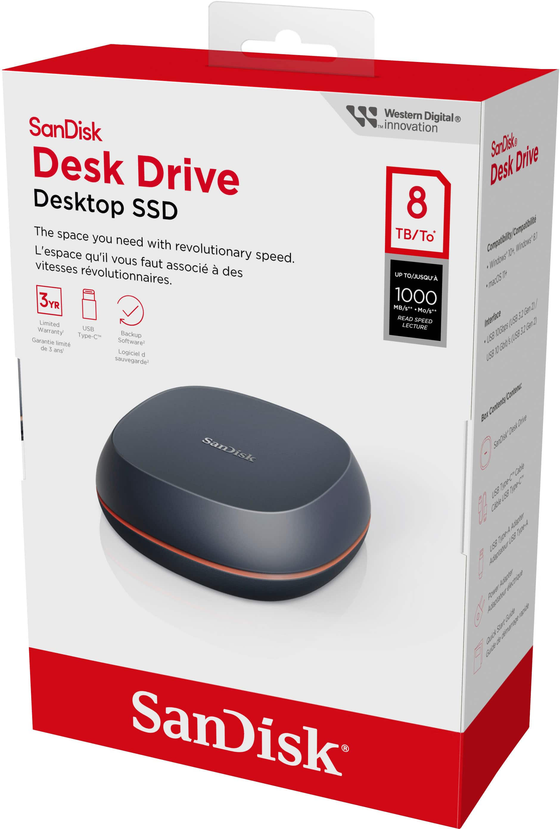 SanDisk 8TB Desk Drive USB Type-C Desktop External SSD Black SDSSDT40 ...