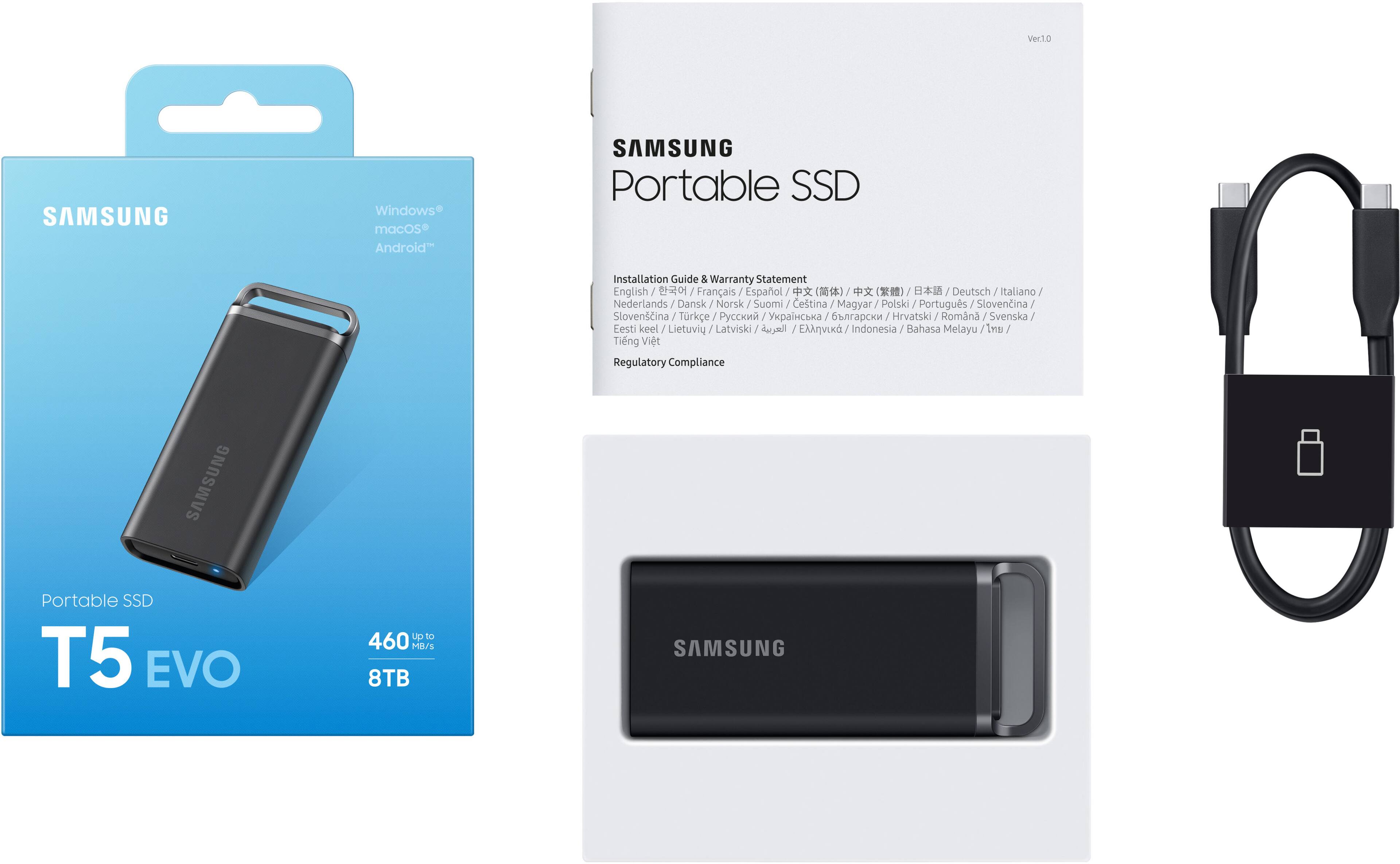 Alt View 15. Samsung - T5 EVO Portable SSD 8TB, Up to 460MB/s , USB 3.2 Gen 1, Ideal use for Gamers & Creators - Black.