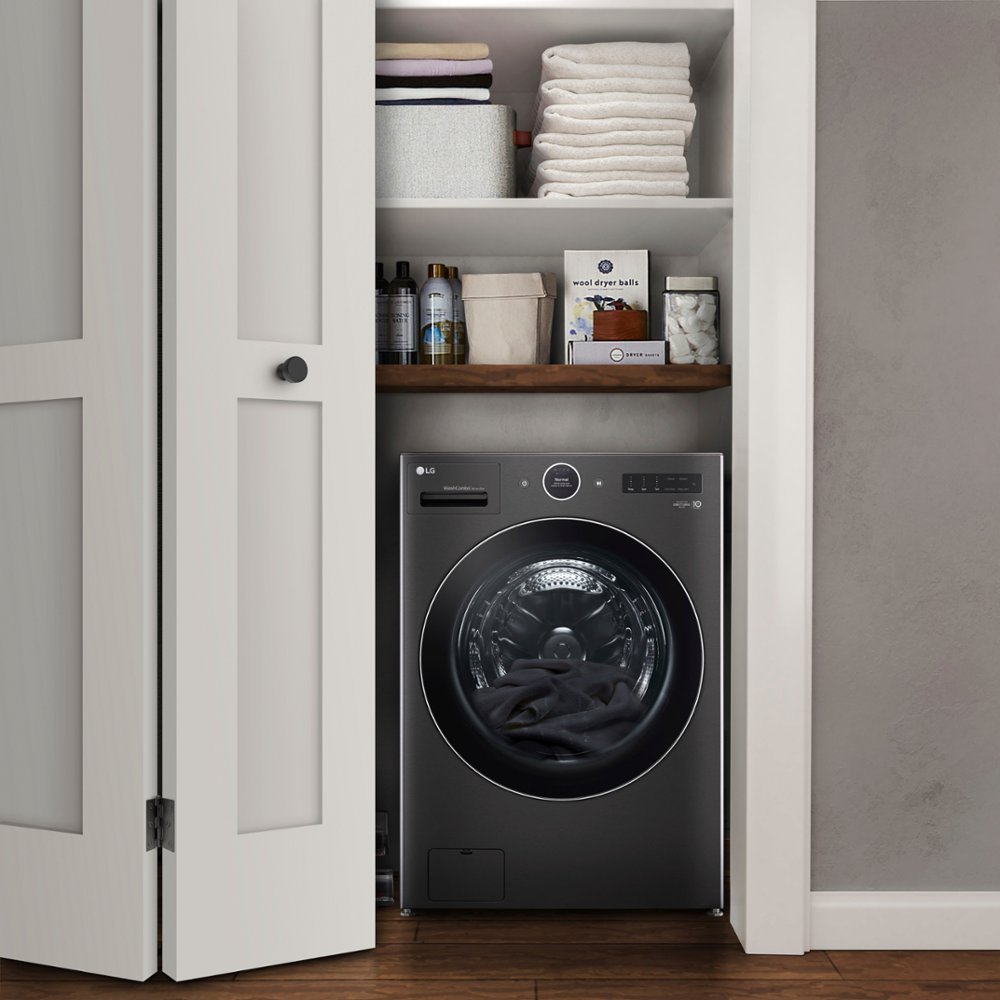 Zoom in on Alt View Zoom 29. LG - 5.0 Cu. Ft. HE Smart Mega Capacity All-in-One Electric Washer/Dryer WashCombo with Steam and Ventless Inverter Heat Pump - Black Steel.