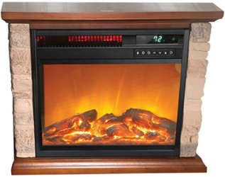 Lifesmart - 3-element Small Square Infrared Fireplace with Faux Stone Accent - Black - Front_Zoom
