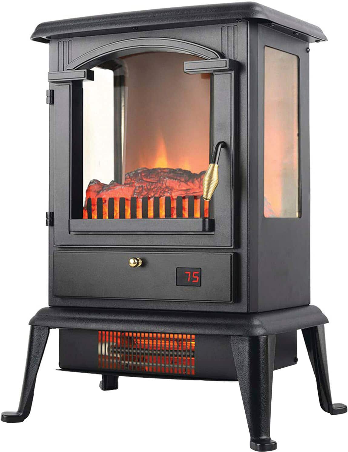Lifesmart - 3 Sided Flame View Infrared Heater Stove - Black - Front_Zoom