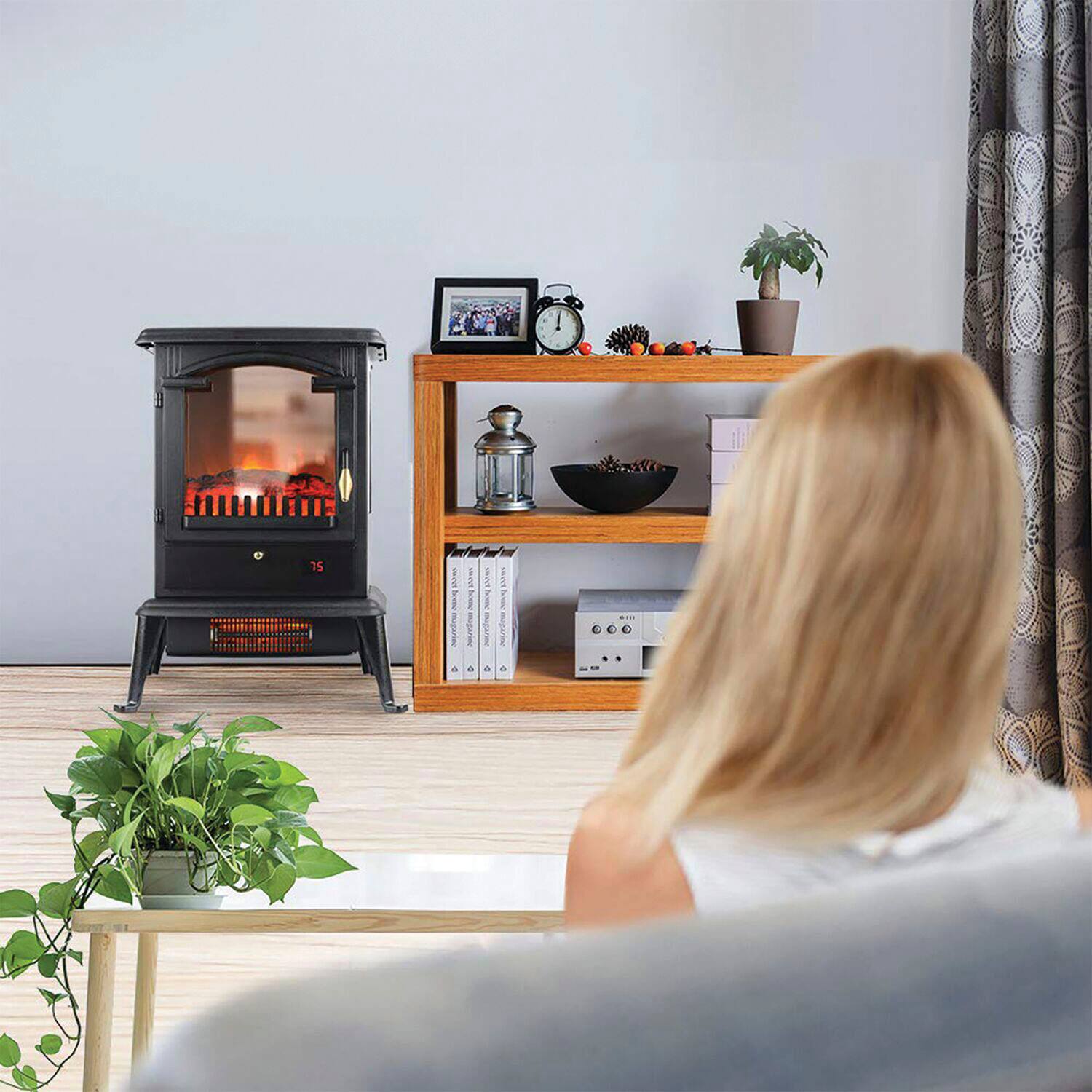 Alt View 16. Lifesmart - 3 Sided Flame View Infrared Heater Stove - Black.