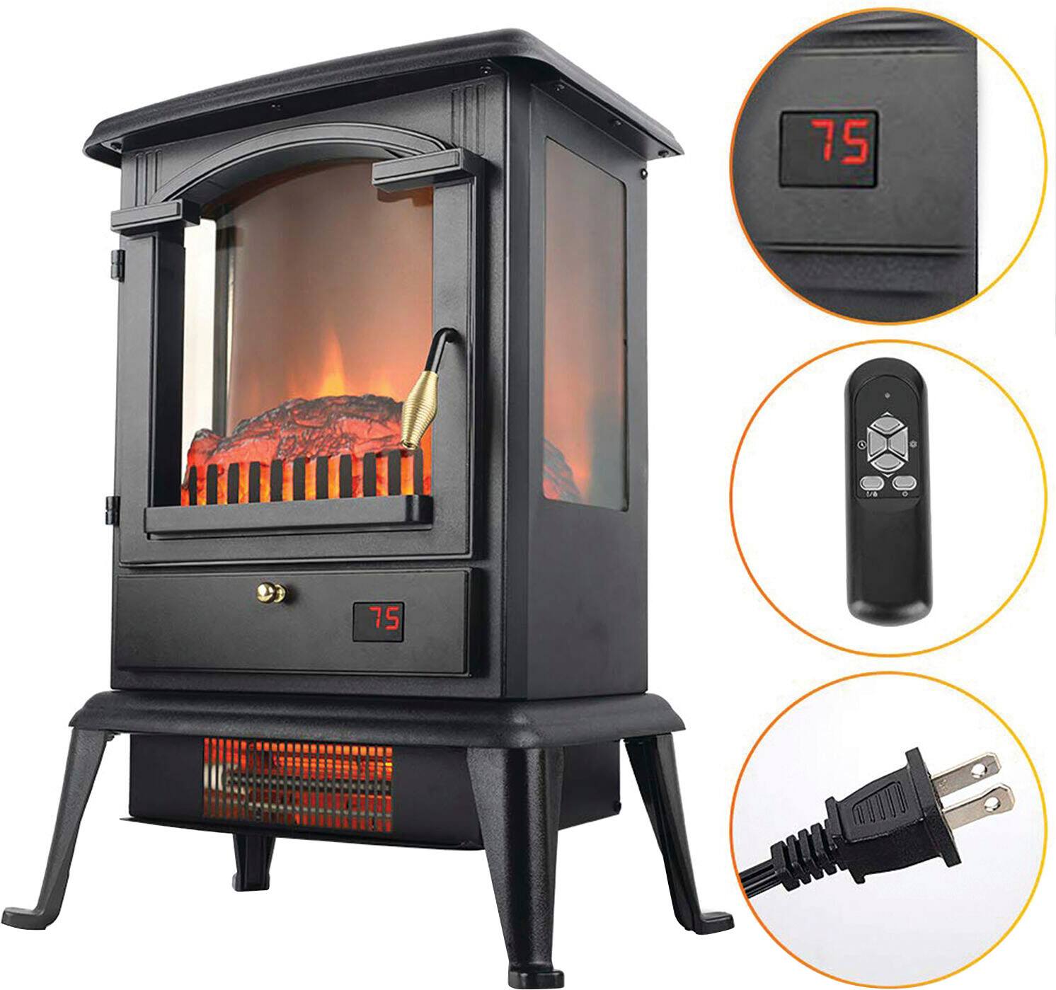 Left View: Lifesmart - 3 Sided Flame View Infrared Heater Stove - Black