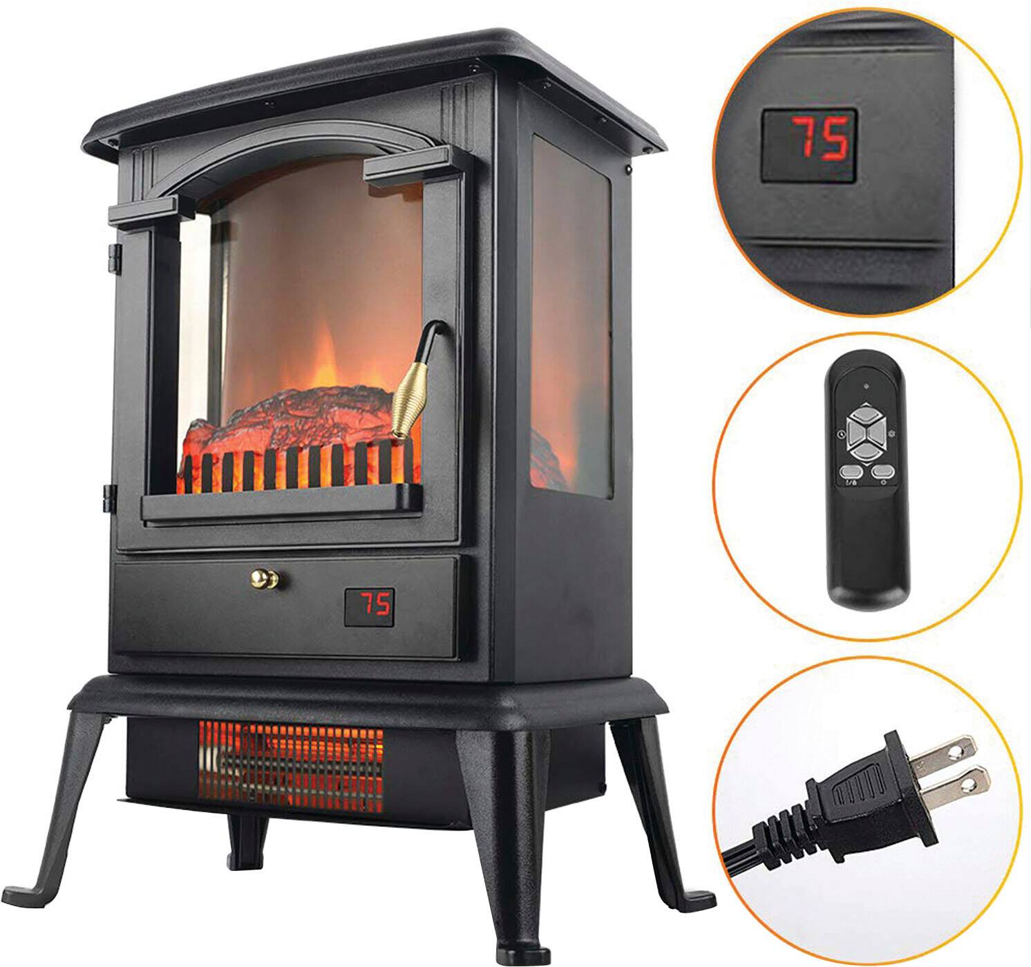 Left. Lifesmart - 3 Sided Flame View Infrared Heater Stove - Black.