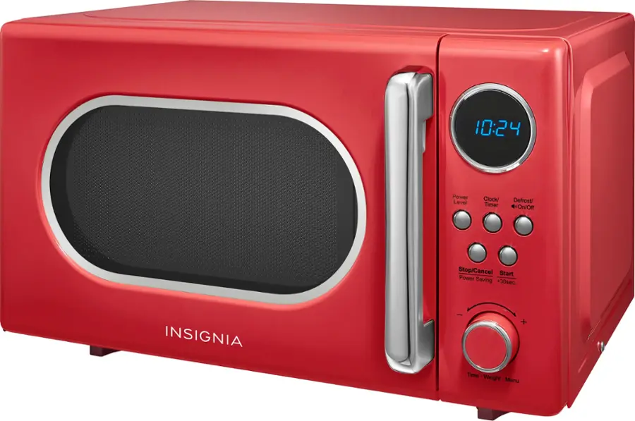 Left. Insignia™ - .7 Cu. Ft. Retro Compact Microwave - Red.