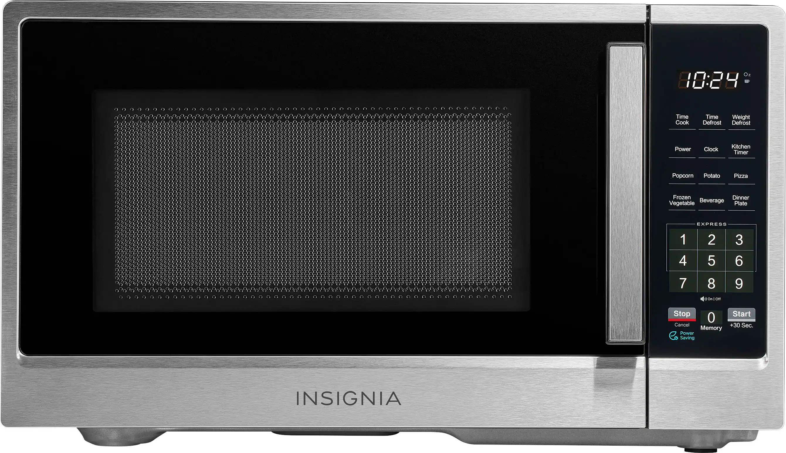 Front. Insignia™ - .9 Cu. Ft. Compact Countertop Microwave - Stainless Steel.