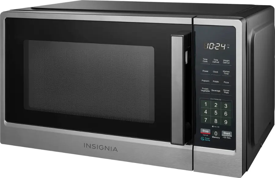 Left. Insignia™ - .9 Cu. Ft. Compact Countertop Microwave - Stainless Steel.