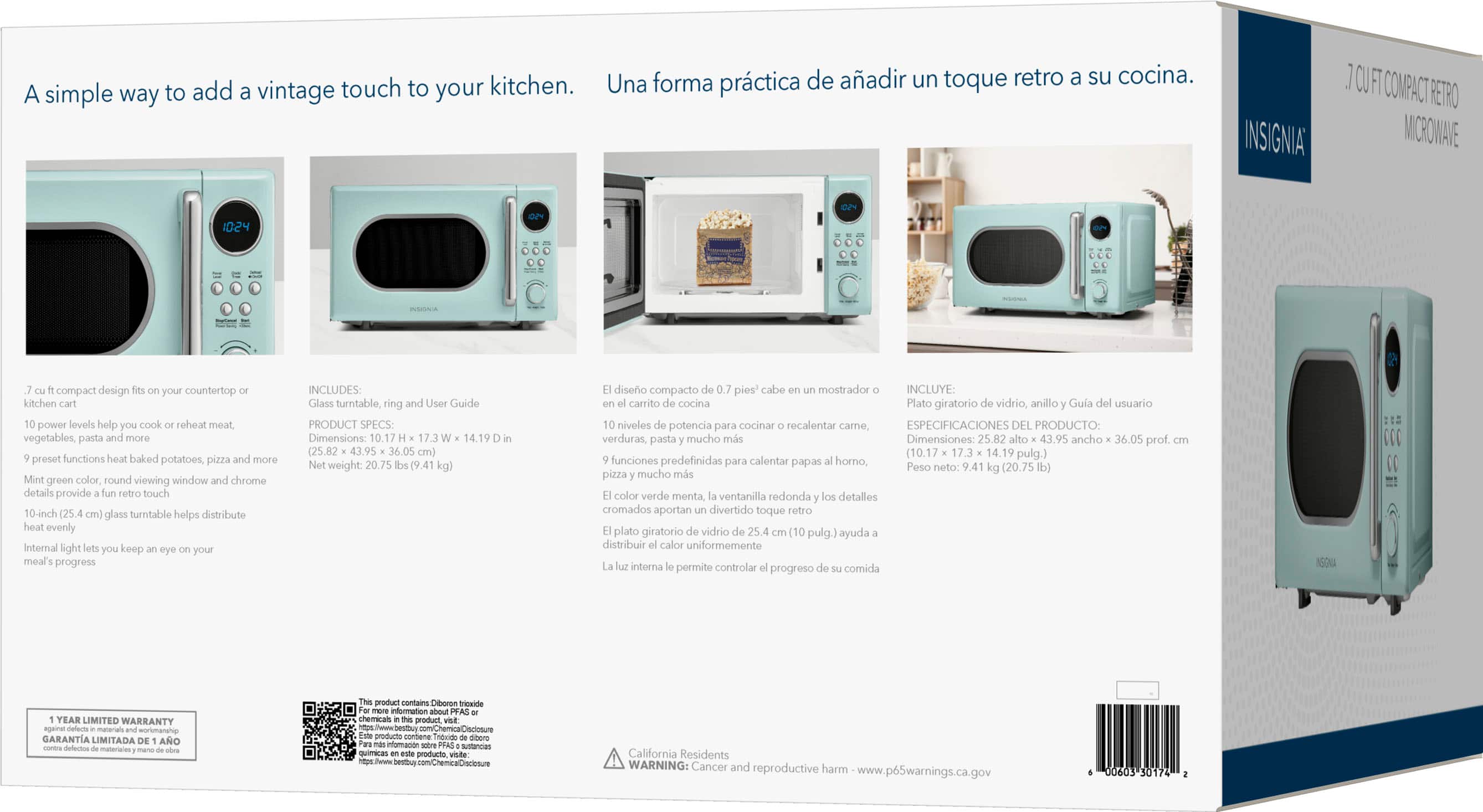 Alt View 18. Insignia™ - .7 Cu. Ft. Retro Compact Microwave - Mint.