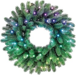 Twinkly Smart Light Regal Pre-Lit Wreath 24 Inch 50 RGB LED - Green - Front_Zoom
