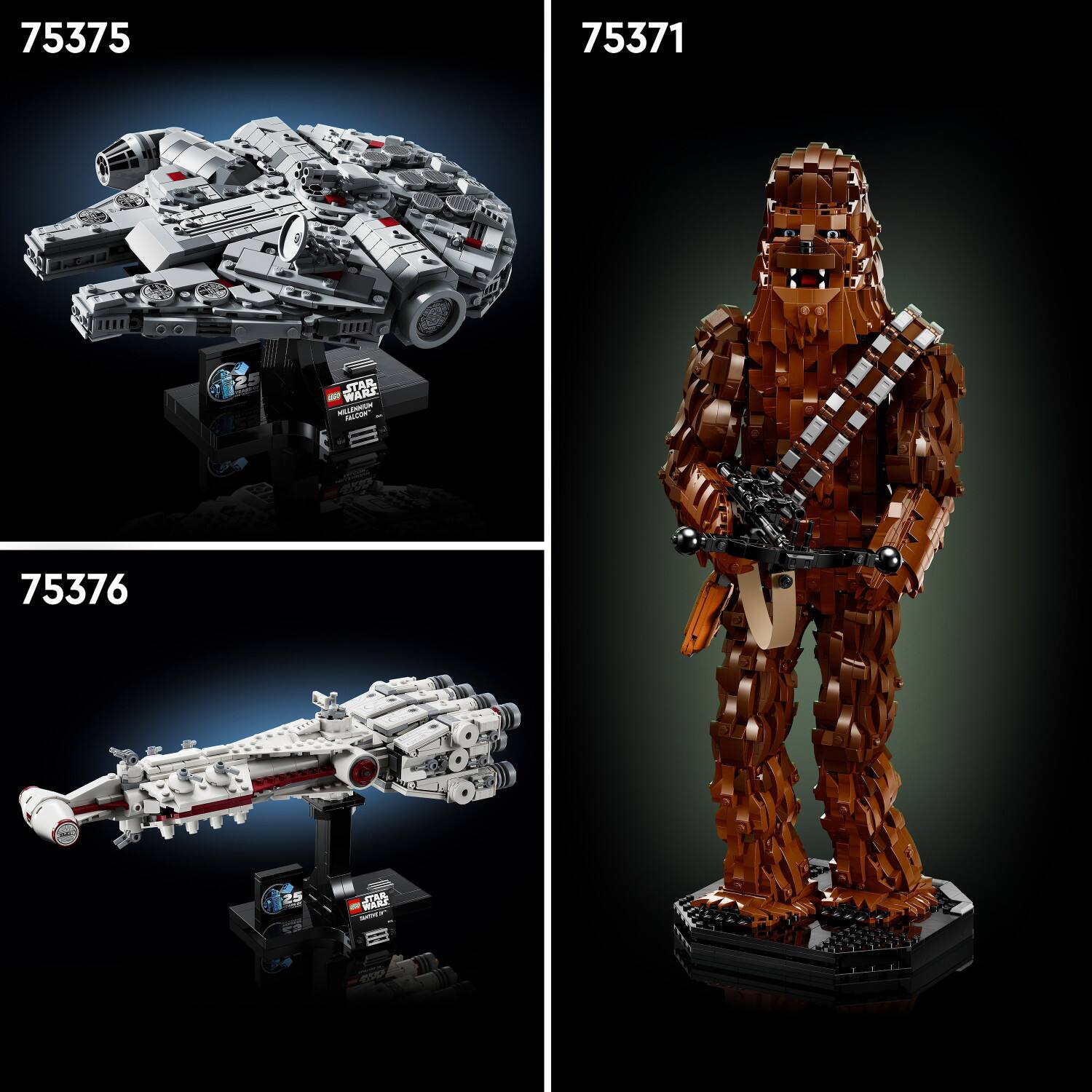 The image features three different Star Wars toys, including a Star Wars fighter, a Star Wars character, and a Star Wars spaceship. The toys are displayed in a way that showcases their unique features and designs. The toys are likely part of a collection or a display, and they are likely to be popular among Star Wars fans and collectors.