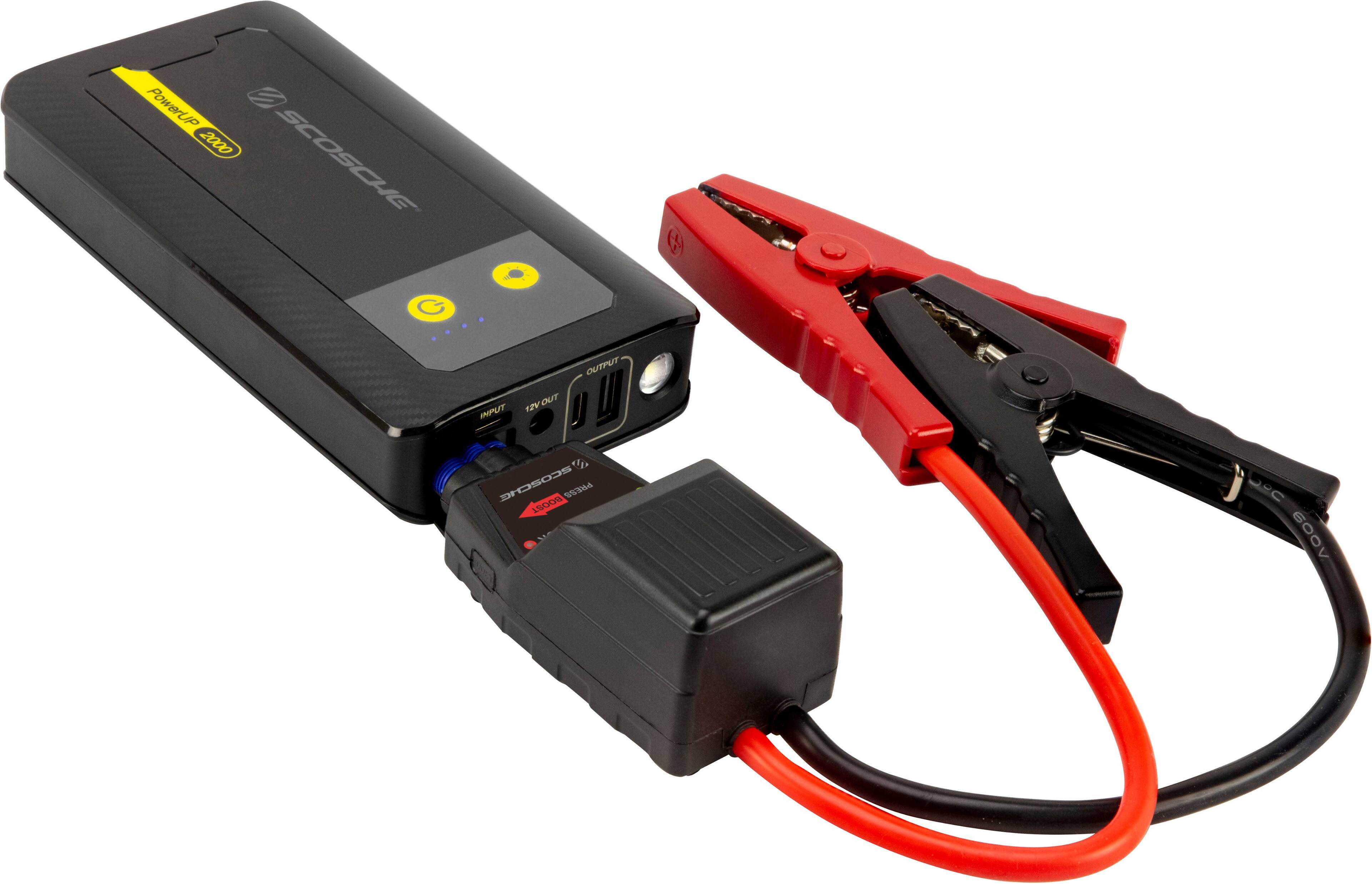 Front. Scosche - PowerUp 2000 Portable Car Jump Starter with USB Power Bank and LED Flashlight - Black.