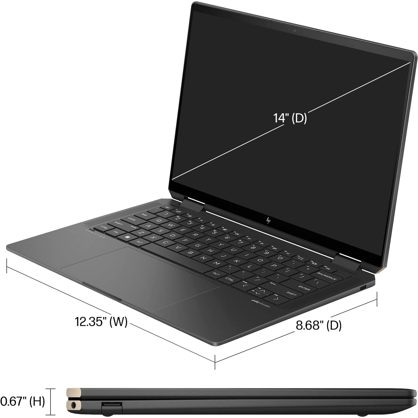 Alt View 11. HP - Spectre 2-in-1 14" 2.8K OLED Touch-Screen Laptop - Intel Core Ultra 7 - Intel Evo Edition - 16GB Memory - 1TB SSD - Nightfall Black.