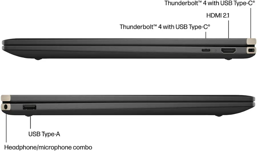 Alt View 10. HP - Spectre 2-in-1 16" 2.8K OLED Touch-Screen Laptop - Intel Core Ultra 7 - 32GB Memory - NVIDIA GeForce RTX 4050 - 1TB SSD - Nightfall Black.