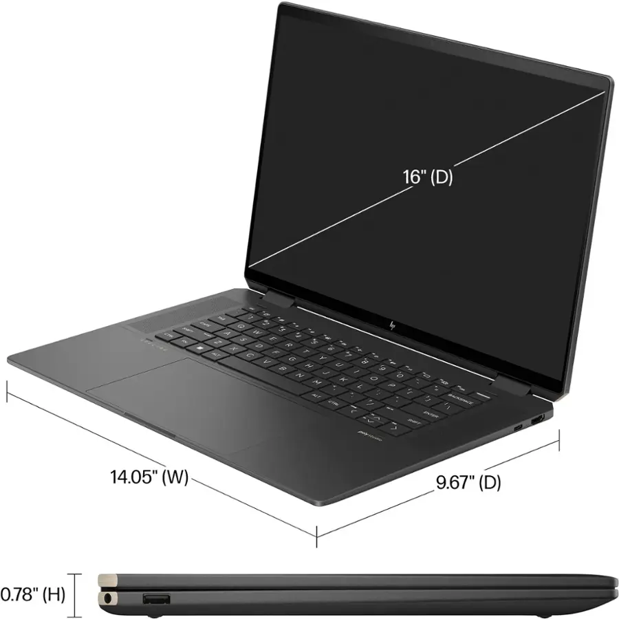 Alt View 11. HP - Spectre 2-in-1 16" 2.8K OLED Touch-Screen Laptop - Intel Core Ultra 7 - 32GB Memory - NVIDIA GeForce RTX 4050 - 1TB SSD - Nightfall Black.