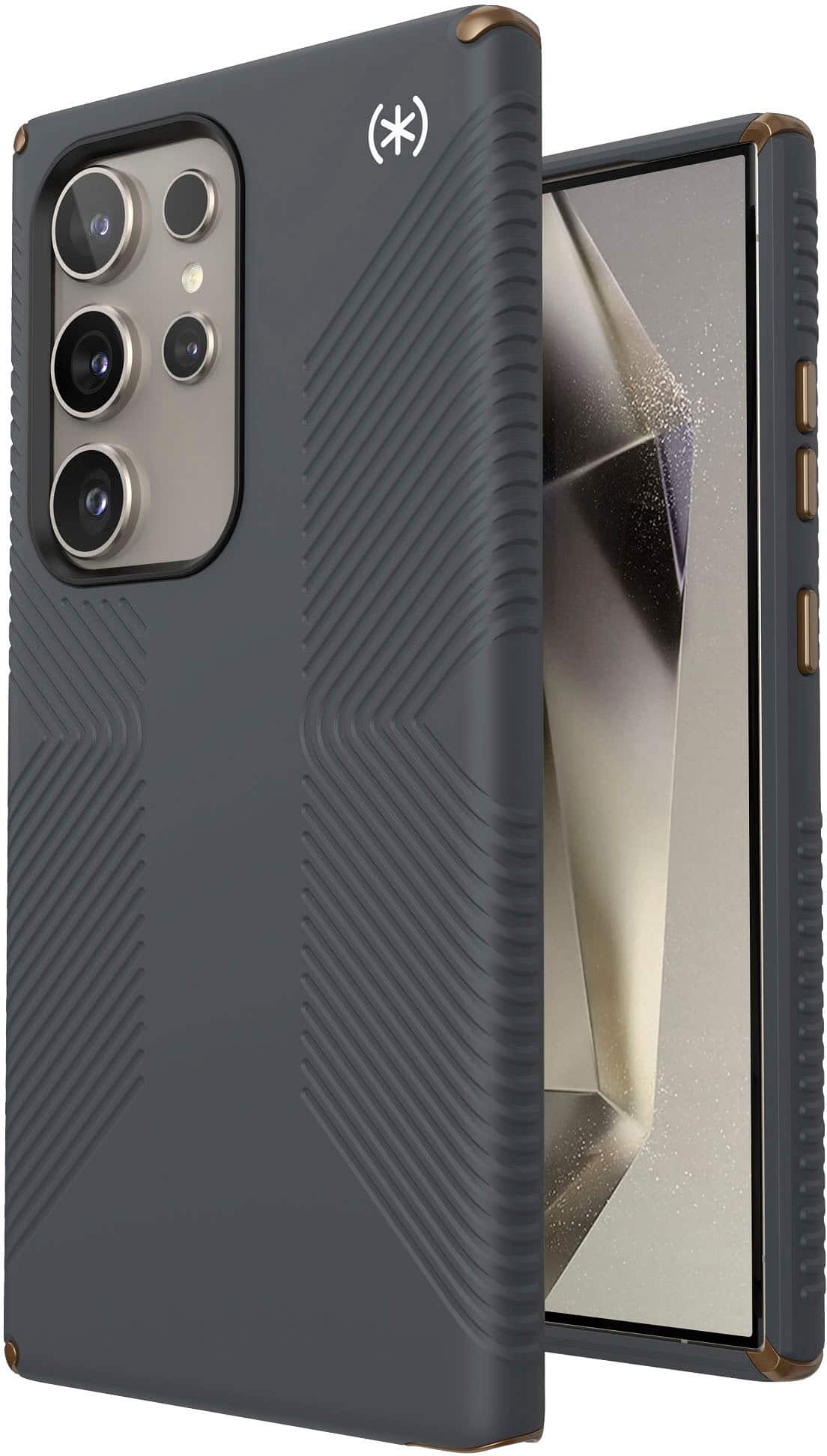 Angle. Speck - Presidio2 Grip Case for Samsung Galaxy S24 Ultra - Charcoal Gray.
