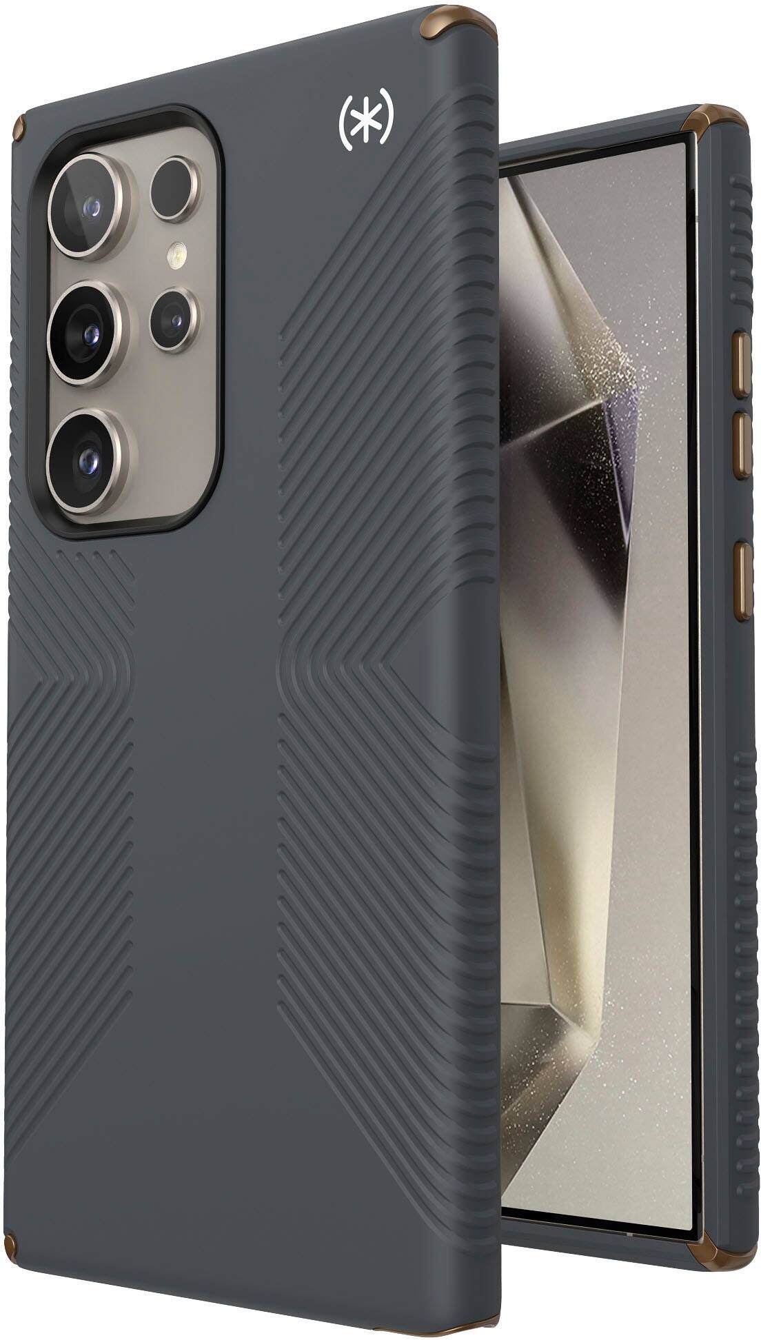 Angle. Speck - Presidio2 Grip Case for Samsung Galaxy S24 Ultra - Charcoal Gray.
