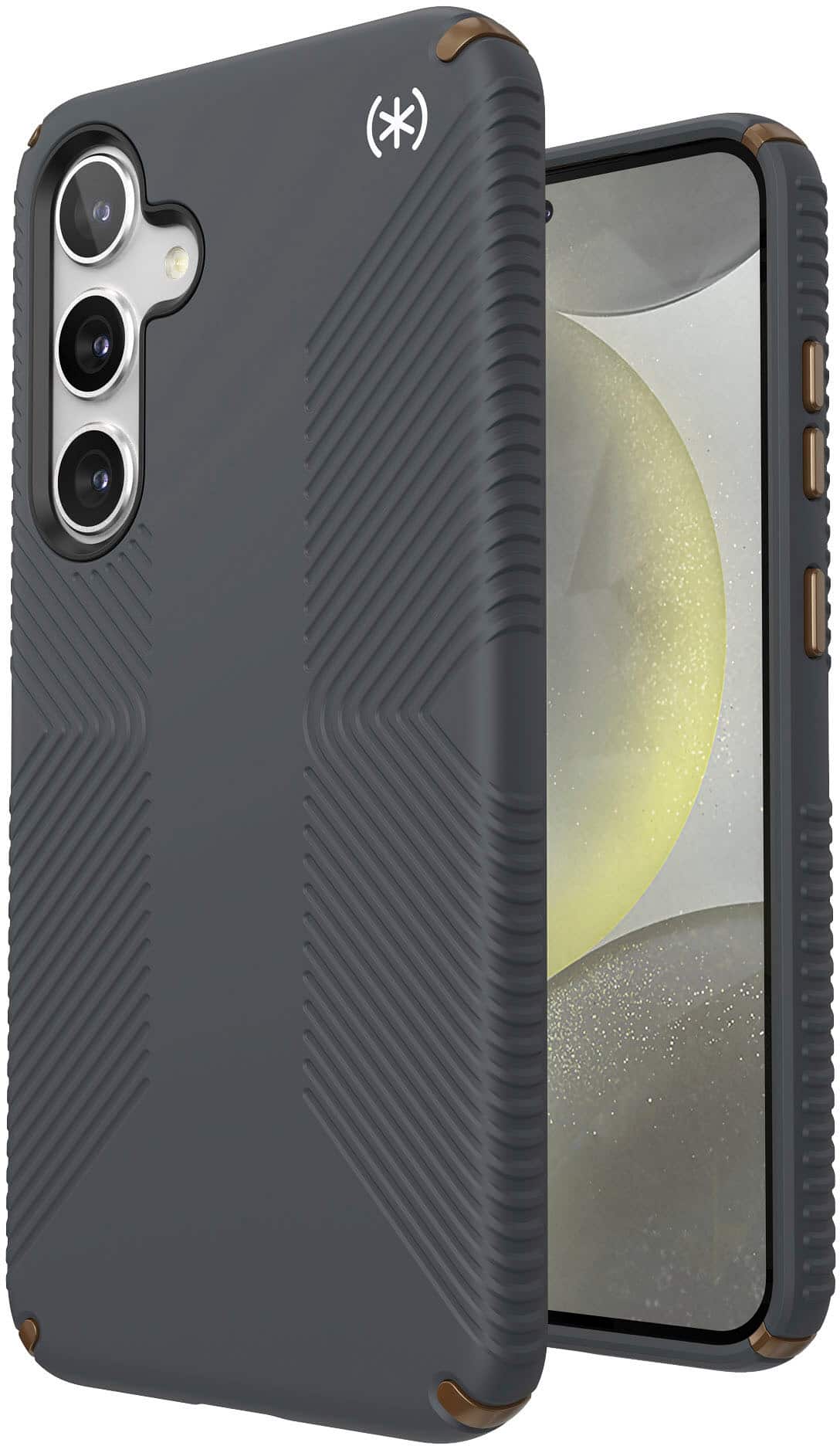 Angle. Speck - Presidio2 Grip Case for Samsung Galaxy S24+ - Charcoal Gray.