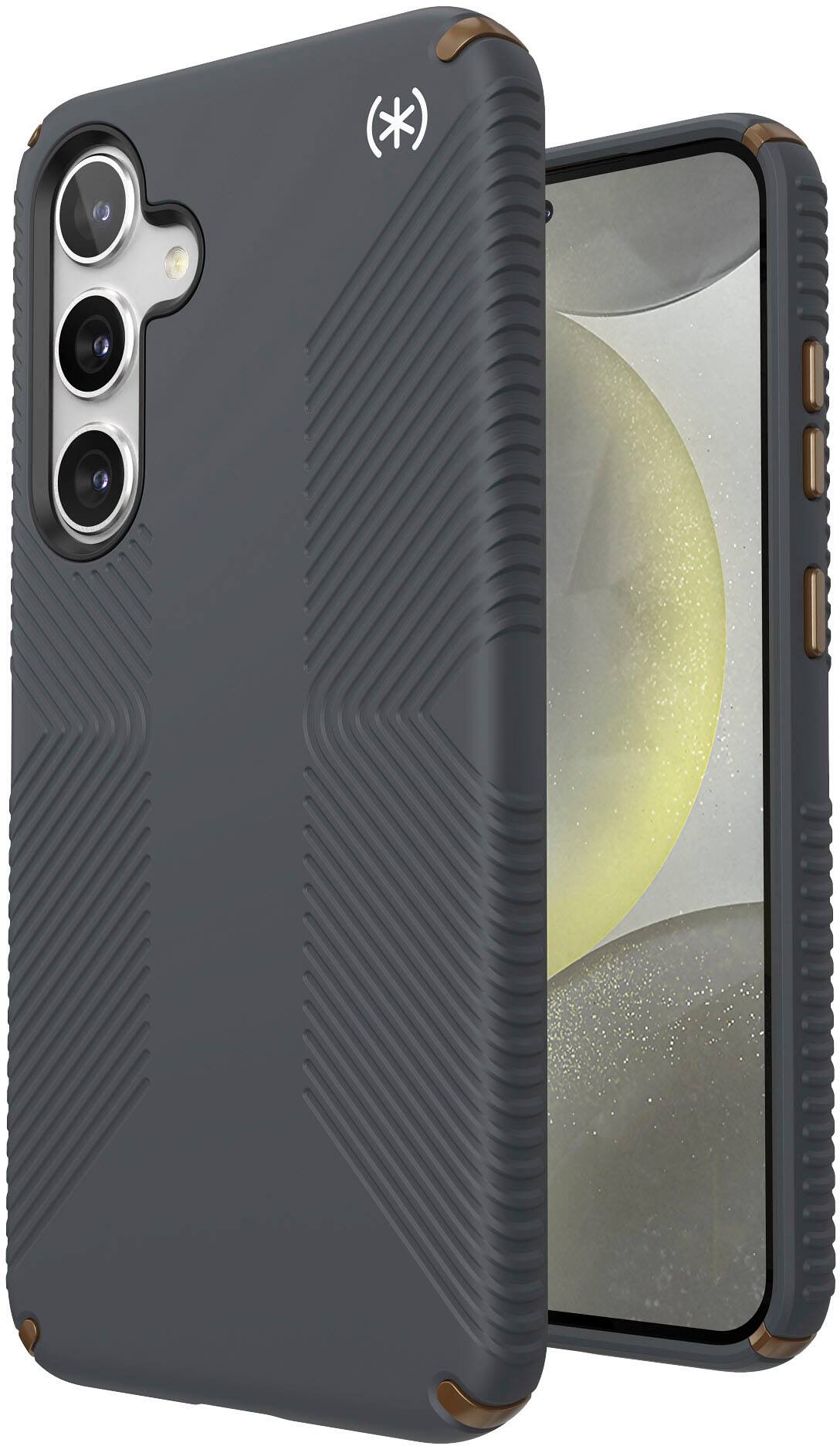 Angle. Speck - Presidio2 Grip Case for Samsung Galaxy S24+ - Charcoal Gray.