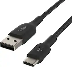 Belkin - BOOST↑CHARGE Braided USB-C to USB-A Cord 6.6ft for iPhone 17 Series, Samsung, Google Pixel 9 & 10, iPad Pro & More - Black - Front_Zoom