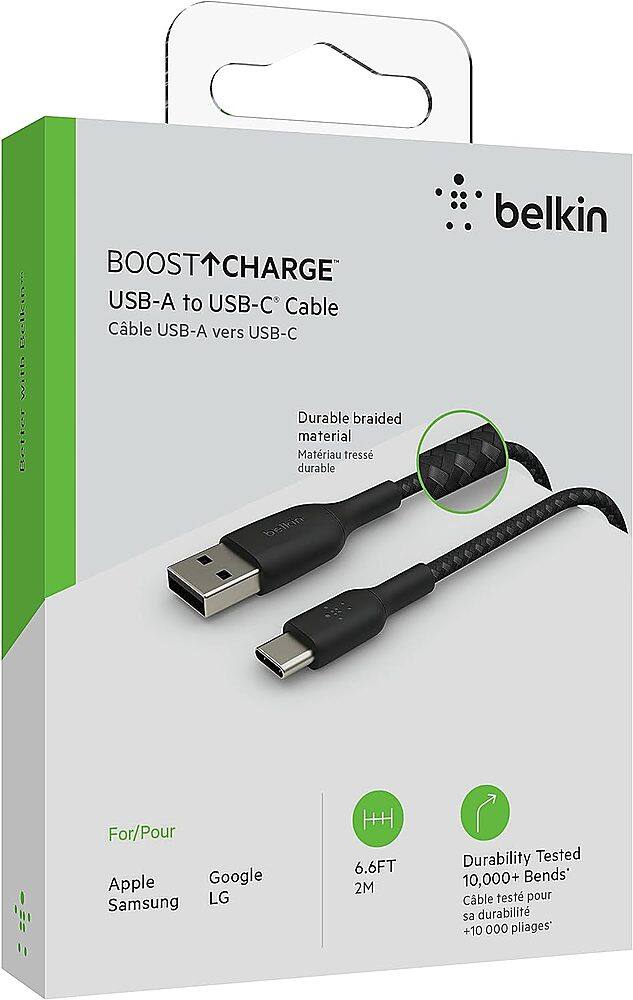 Alt View 12. Belkin - BoostCharge Braided USB-C to USB-A Cable 6.6ft - Black.